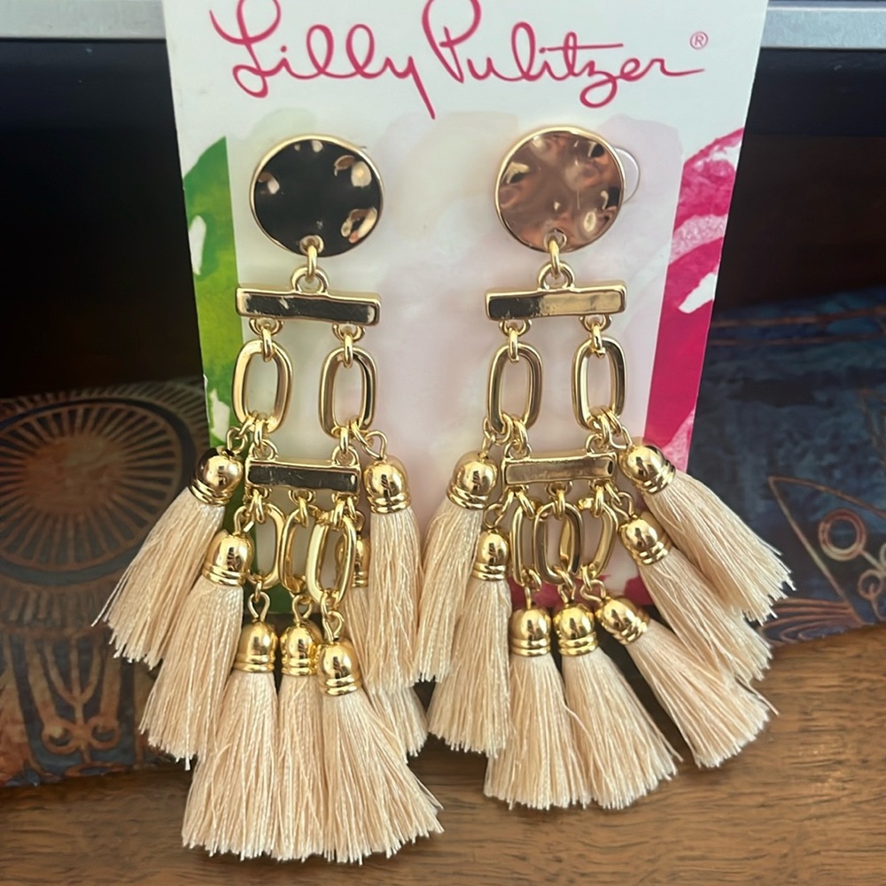 Lilly Pulitzer Boho Gold Earrings with Lilly Pouch